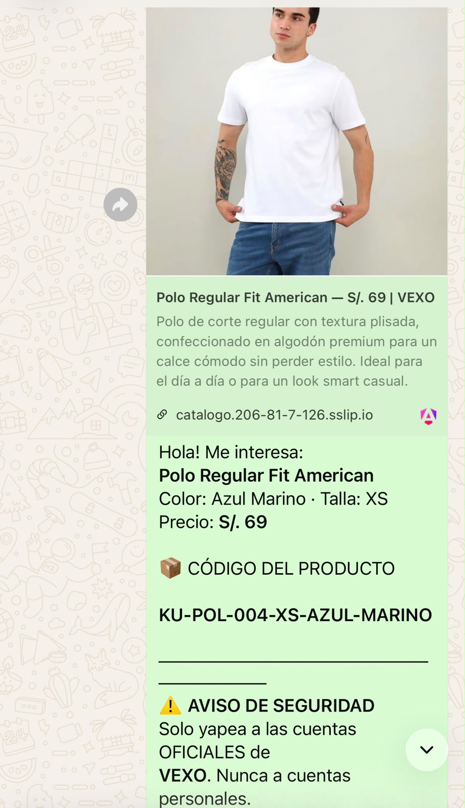 Este es el mensaje que envia el cliente a la vendedora por el producto selecciconado